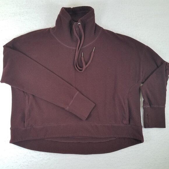 Sweaty Betty Cowl Neck Sweatshirt Boxy Cropped Womens SIZE XL Burgundy Wine - Picture 1 of 12